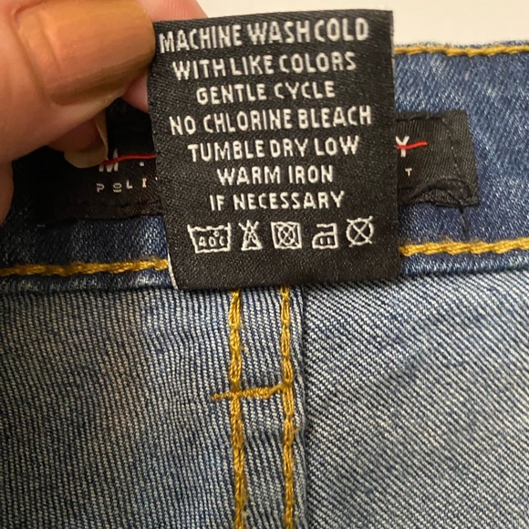 M Society Distressed Blue Tuxedo Side Stripe urban street Jeans Shorts 34 - Picture 7 of 9